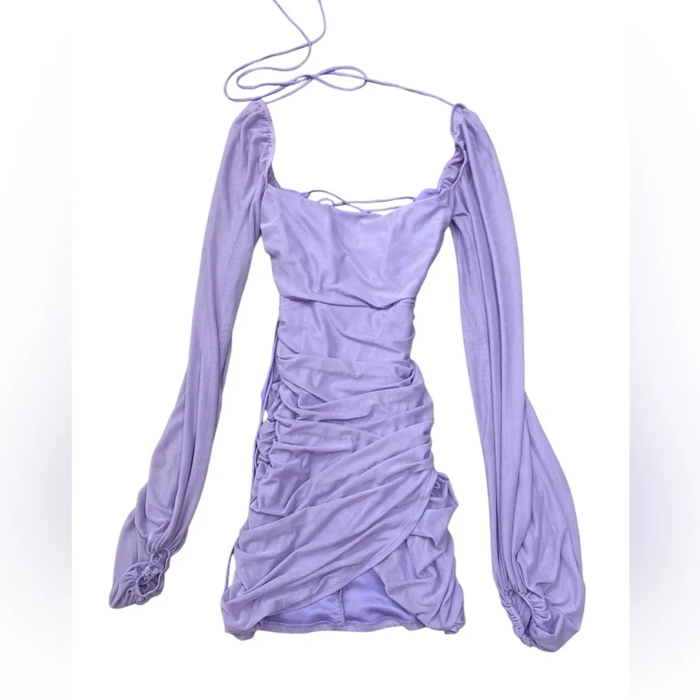 Power Mesh Long Sleeve Dress in Purple - Image 4