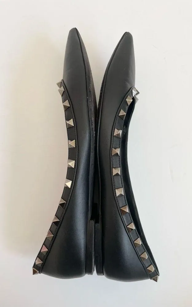 Valentino Garavani Black Noir Leather Rockstud pointed toe Ballerina flats EU 40 - Image 9