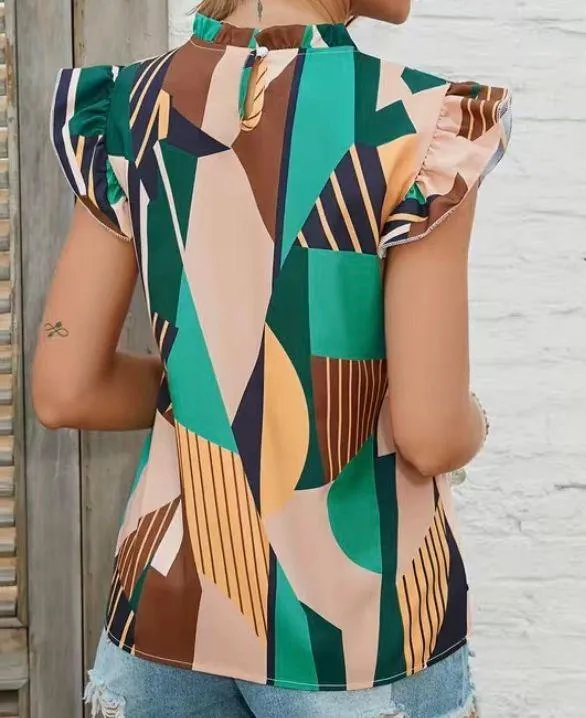 Color Block Ruffle Trim Blouse - Image 4