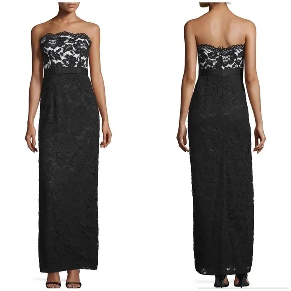 Aidan Mattox Black/White Strapless Lace Column Gown Size 2 - Image 2