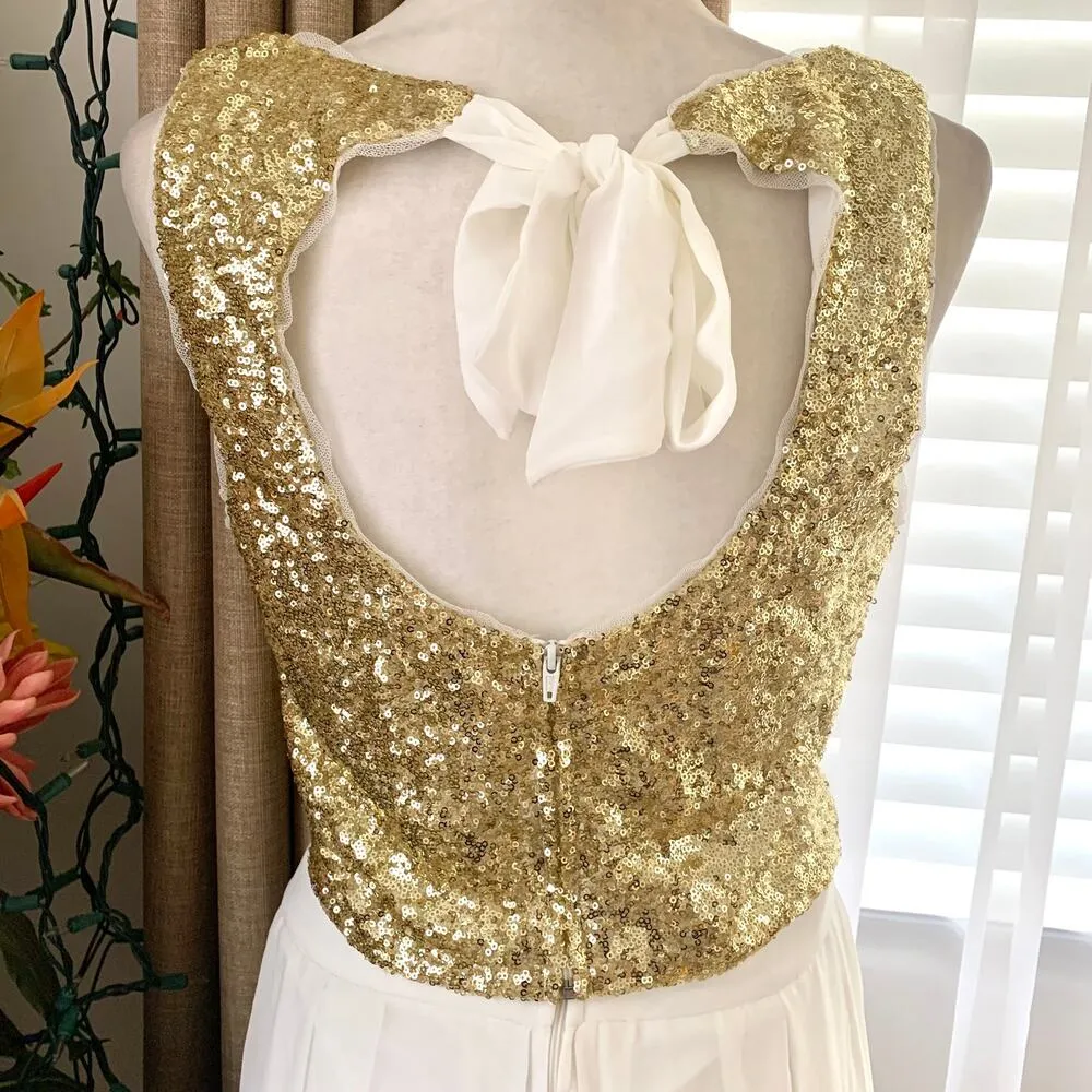 NEW B. Darlin Gold Sequin Top and White A-line Maxi Skirt Two Piece SET - Image 5