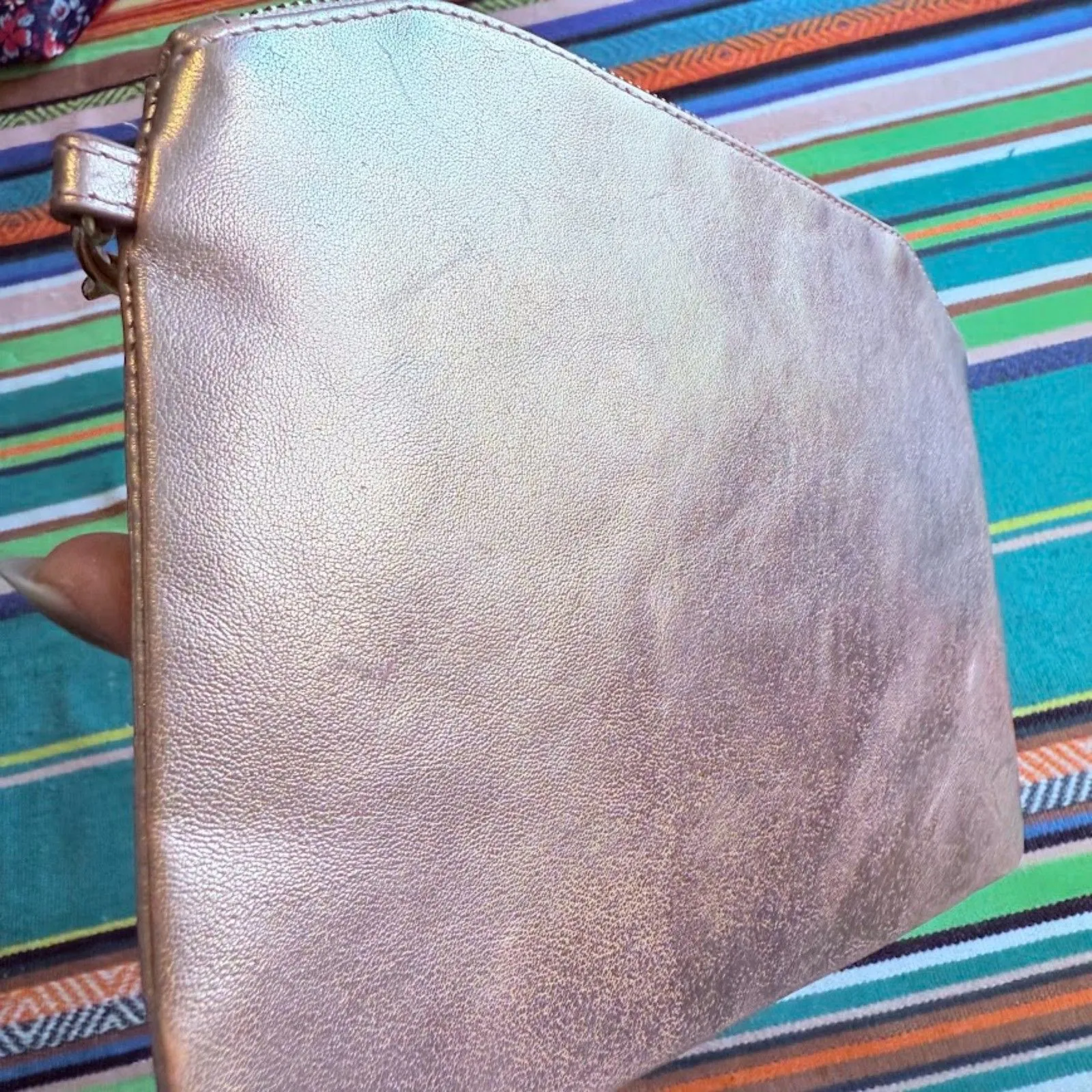 LODIS Leather Large Clutch Zipper Wristlet Pouch with Card Holder in Rose Gold Pink - Image 10