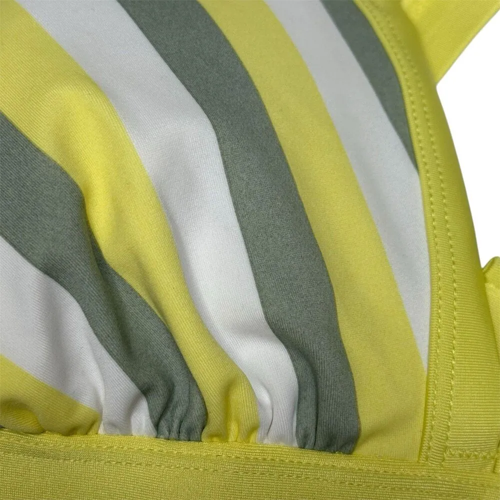 Kona Sol Women's Yellow White Green Stripe Plus Size 1X (16W-18W) Bikini Top NEW - Image 8