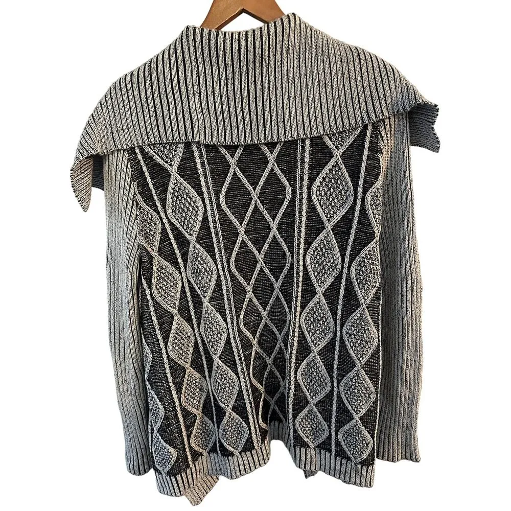 Karen Kane Cardigan Sweater Open Front Black/Gray Large Collar Pockets Sz.Small - Image 2