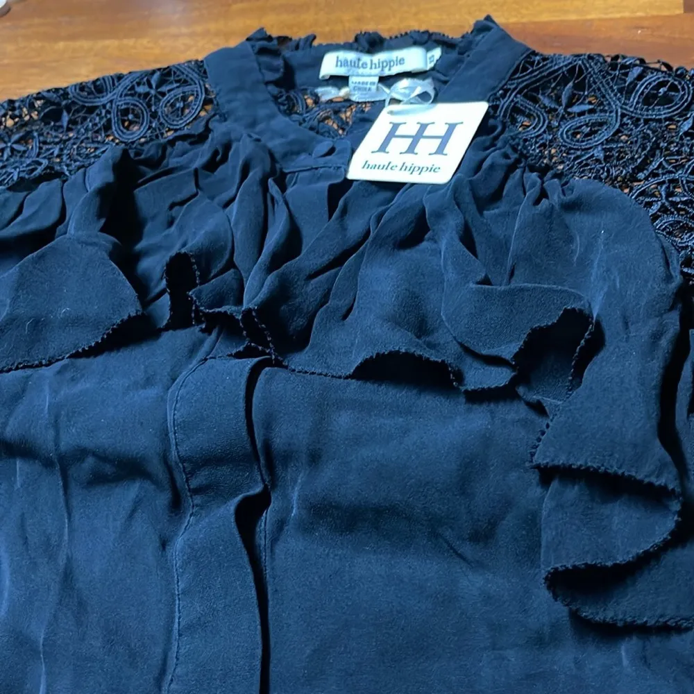 Haute Hippie Kamila Jet Black Lace Ruffle Top Size XS - Image 10