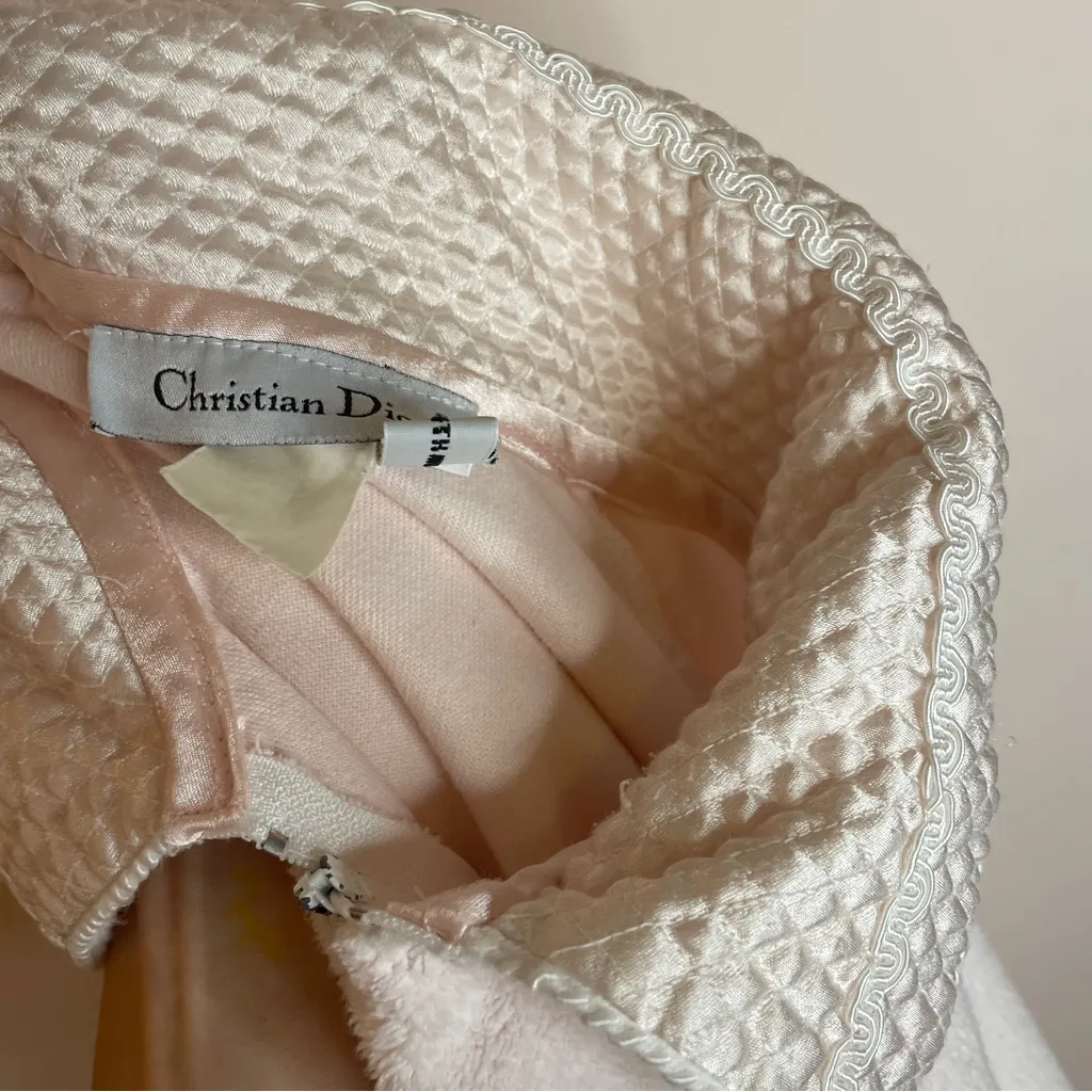 Vintage Christian Dior Quilted Zip Robe House Coat Light‎ Pink Cotton Satin S/M - Image 8