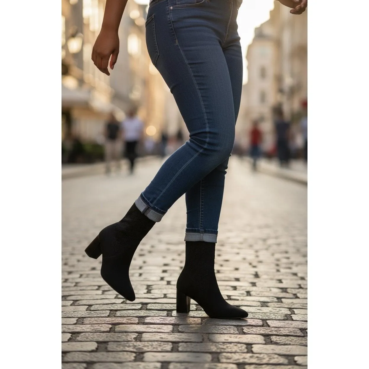 Impo Vikky Womens Black Knit Pointed Toe Block Heel Bootie Comfort - Image 2