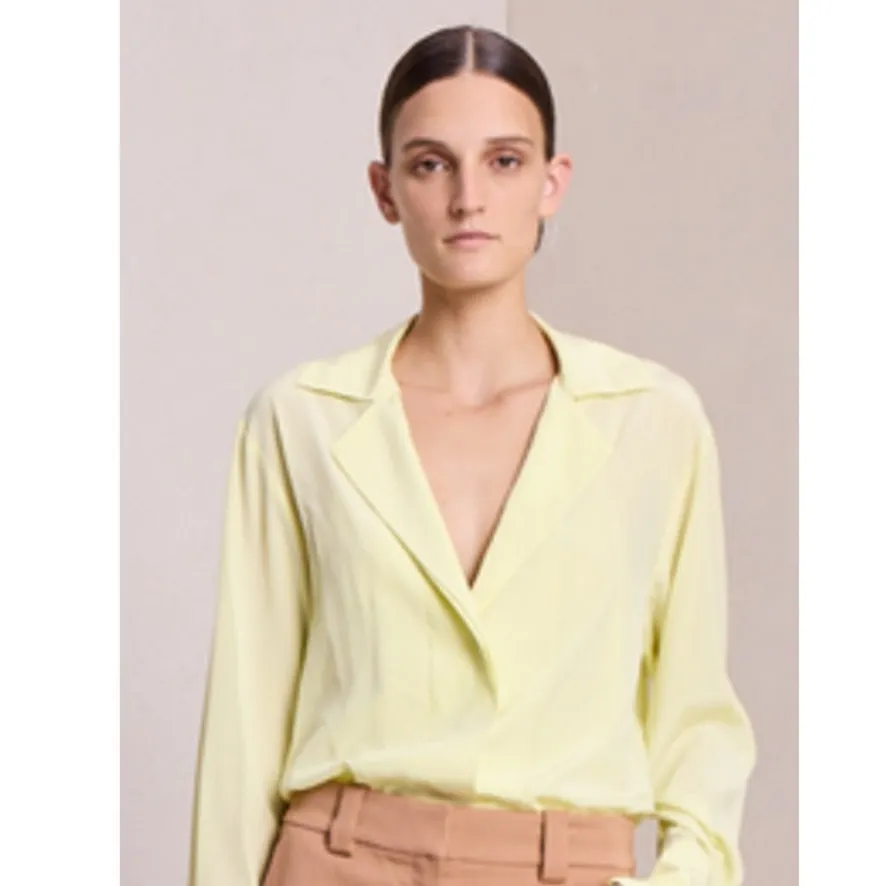 ALC Diana Silk Bodysuit in Canary Yellow Long Sleeve Top Blouse Size 00 FLAWED - Image 3