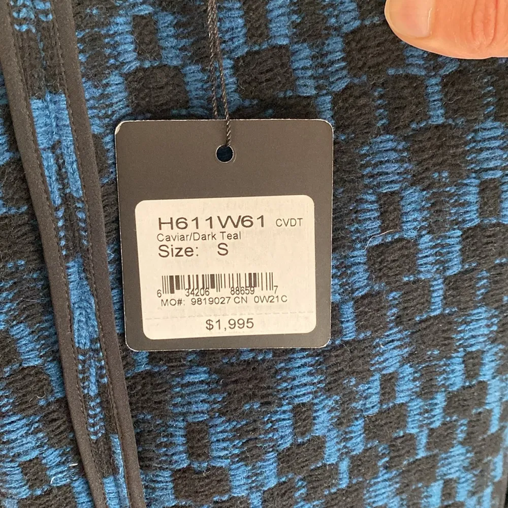 NWT St John Chevron Knit Belted Trench Coat in Teal Blue and Black sz Small - Image 5