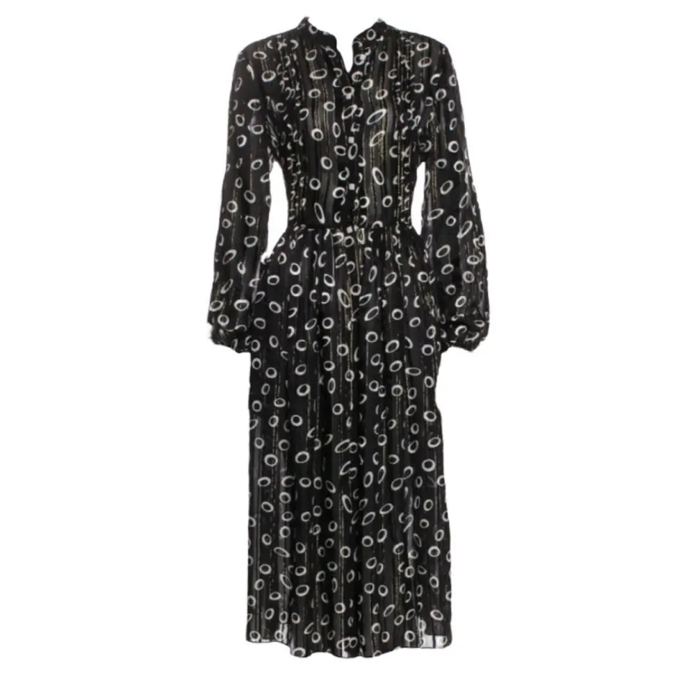 SALONI dress Raquel space dot midi long sleeve silk Read Description Black Size 2 - Image 4