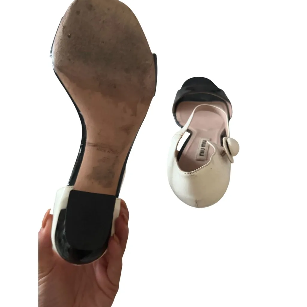 MIU MIU Mod Colorblock Black Ivor Patent Leather Sandals Heels Size 39 / US 9 - Image 6
