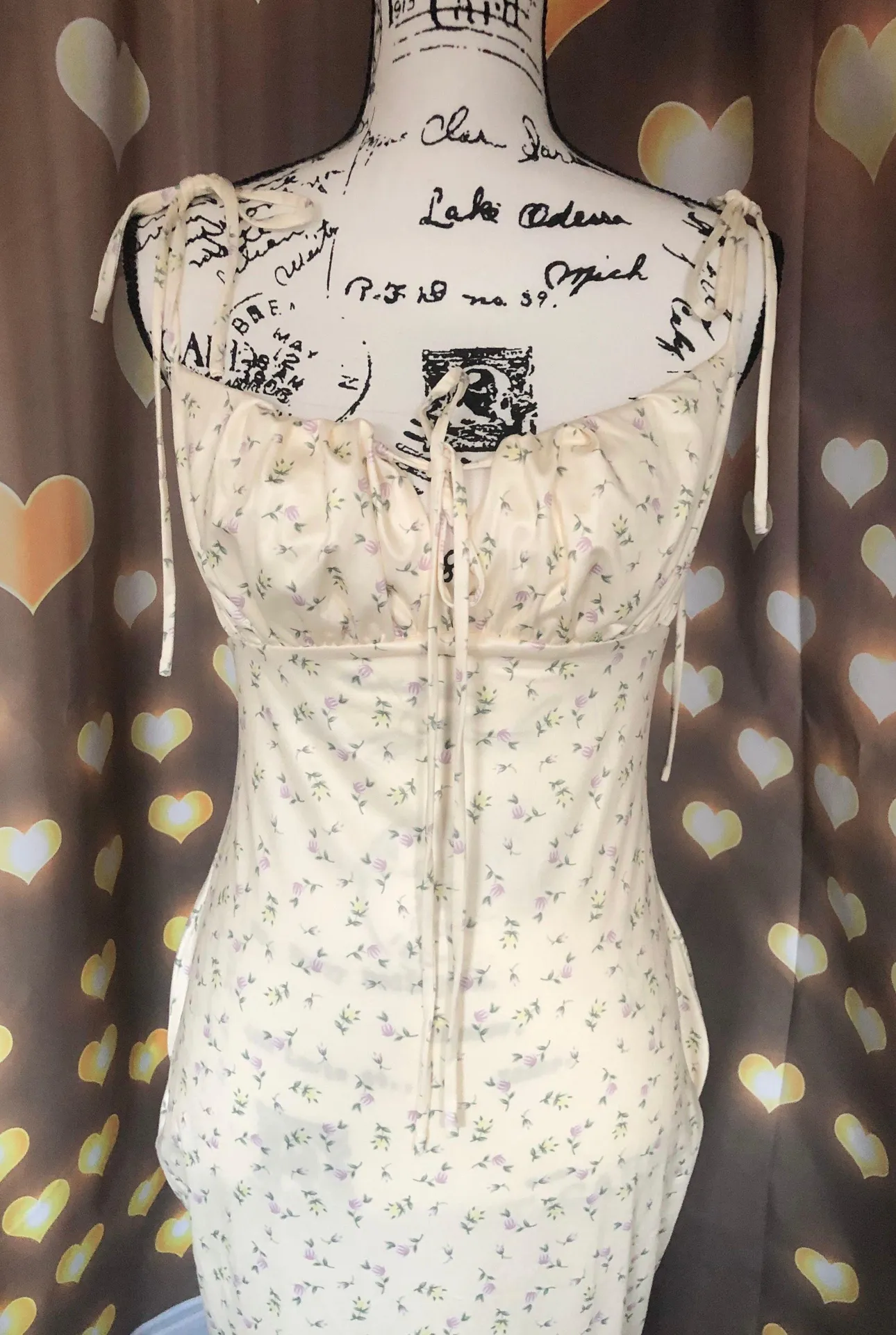 Floral dress maxi Strappy tie creamy yellow sexy Multi Size M - Image 8