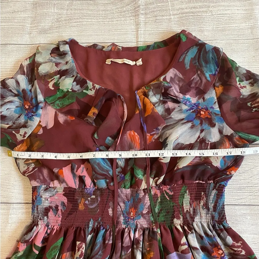 Soft Surroundings Fiore Rosa Merlot Floral Ruffled 3/4 Sleeve Tiered Maxi Dress - Image 6