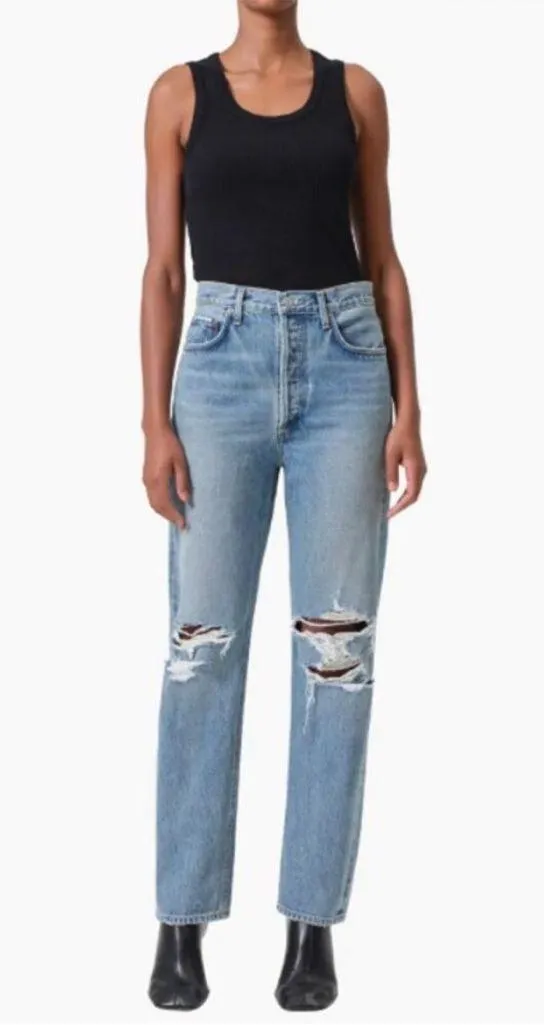 AGOLDE '90s Pinch Waist Ripped High Waist Straight Leg Jeans 25 Distressed - Image 2