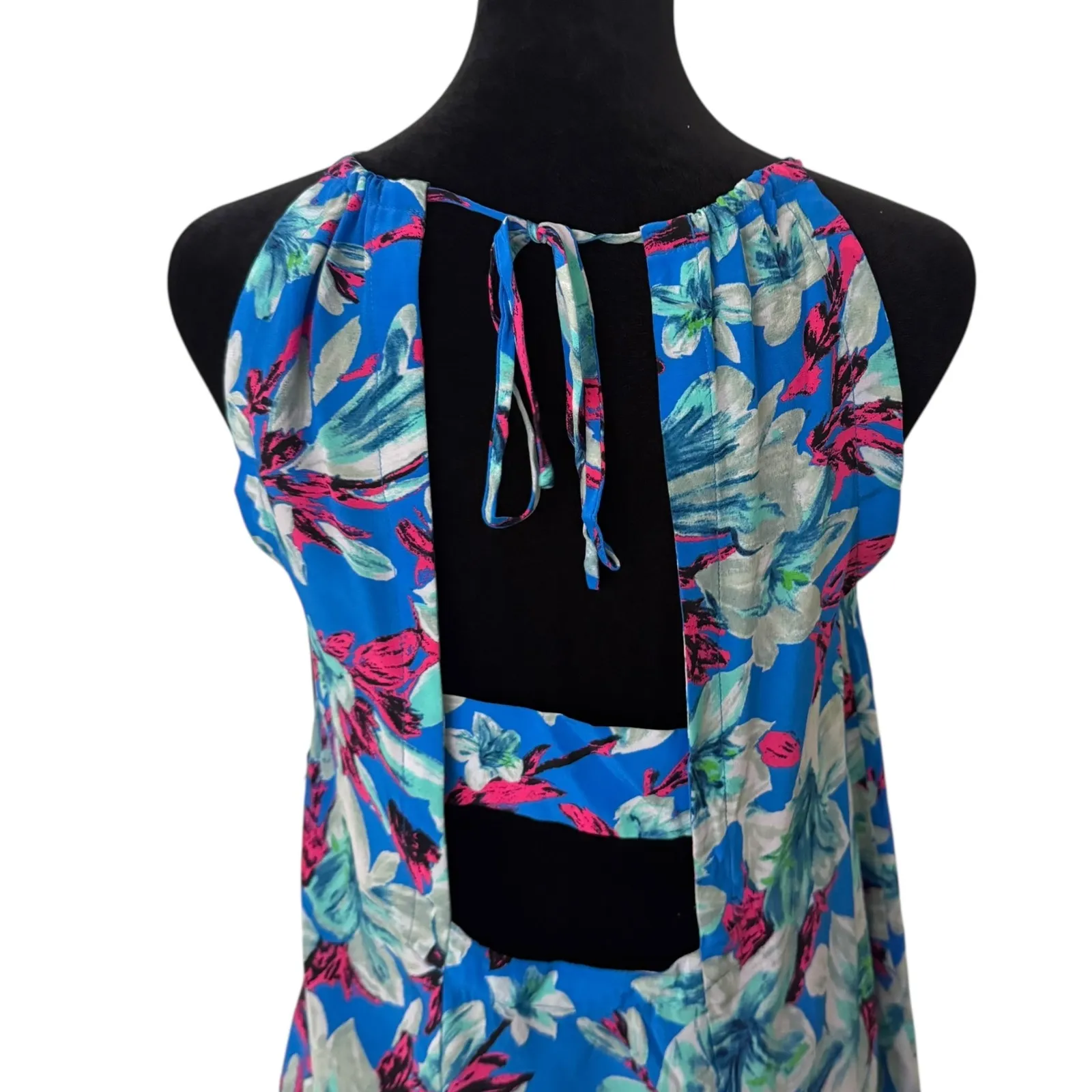 Nanette Lepore Lily Tank 100% Silk Top Size S Blue Cut Out Resort Wear Flowy NEW - Image 5