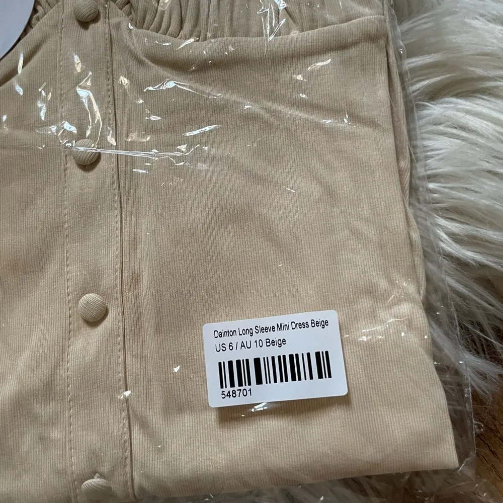 PRINCESS POLLY Dainton Long Sleeve Beige Mini Dress - Image 4