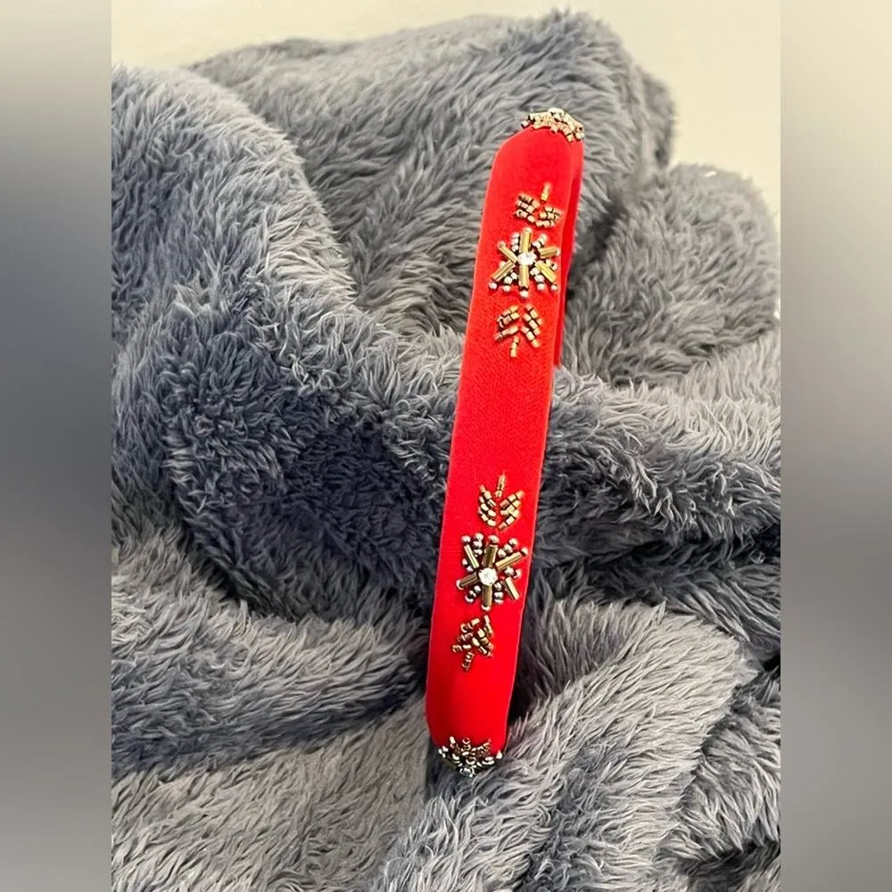 Macy’s Red BEJEWELED HEADBAND Beads Crystals Jeweled Red Fabric New No Tags! - Image 4