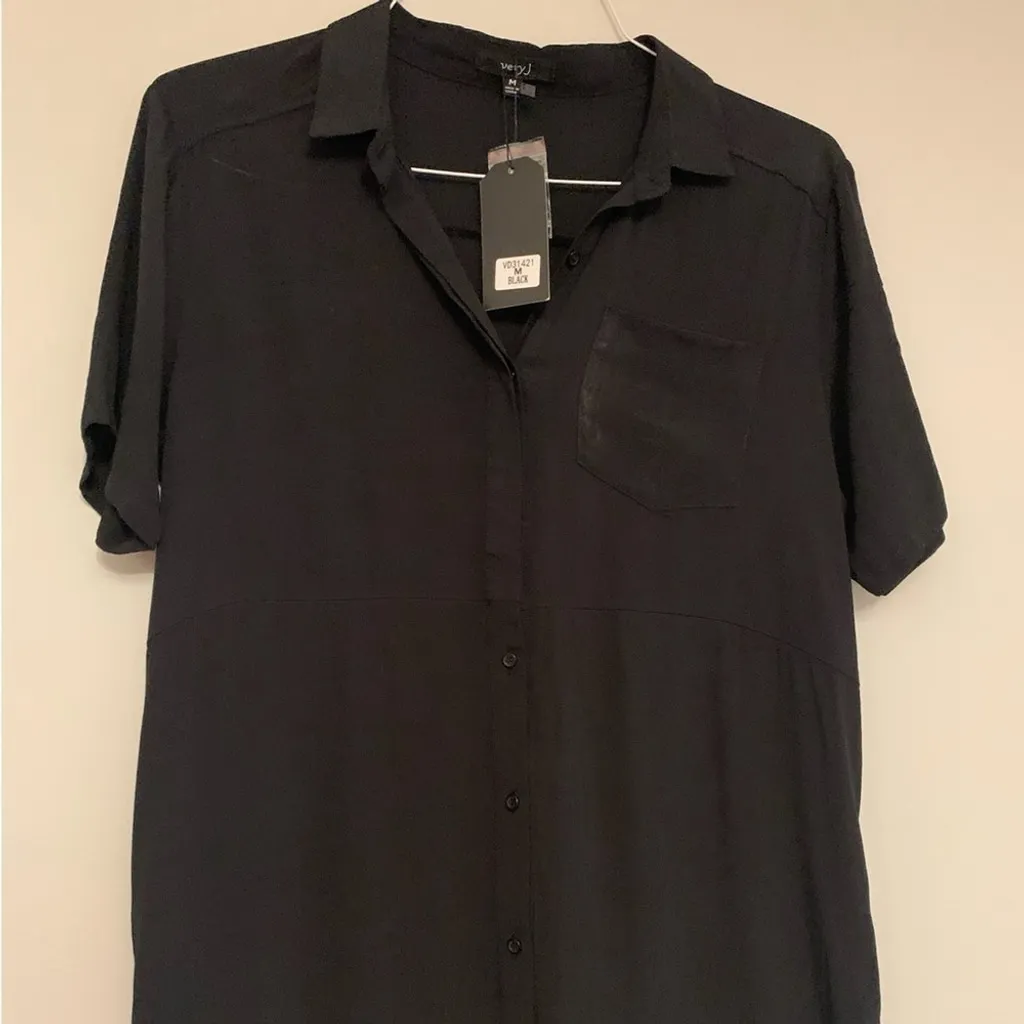 Very J Women's Black Button-Up Short Sleeve Collar Dress Size Medium - Image 8