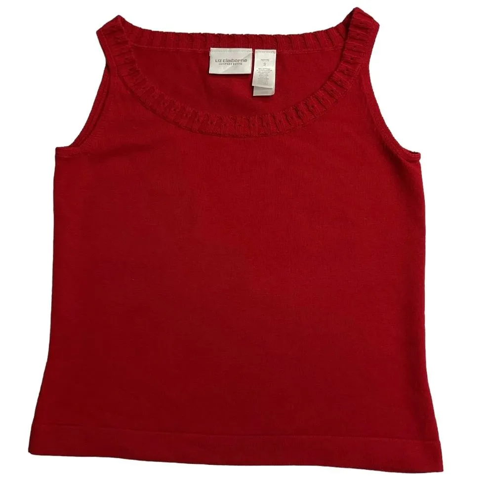 Liz‎ Claiborne Lizsport Pettite Sleeveless Sweater Top Size SP Red Cozy Knit - Image 6