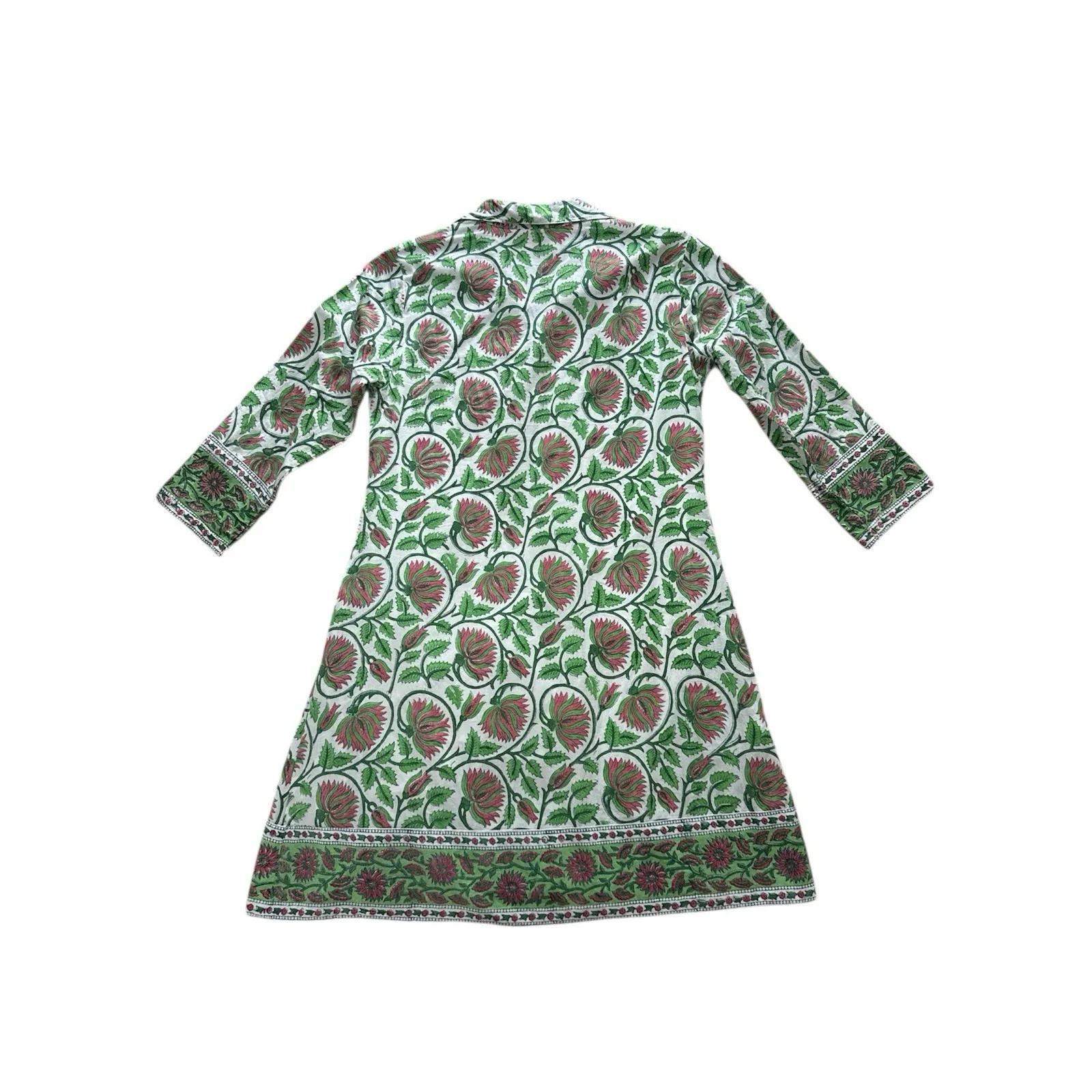 Victoria Dunn Shirt Dress Southern‎ Coastal Green Pink Block Print Floral XS - Image 5