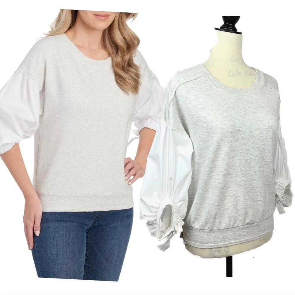 Kensie Poplin Sleeve Sweatshirt Size M - Image 3