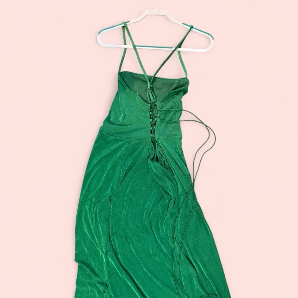 Sexy Emerald Green Backless Slip Dress - Image 3