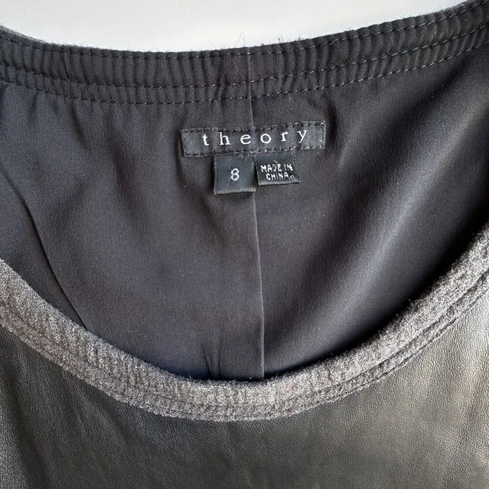 THEORY Nidan C Black Lambskin Leather Sleeveless Drop Waist Dress Size 8 - Image 3