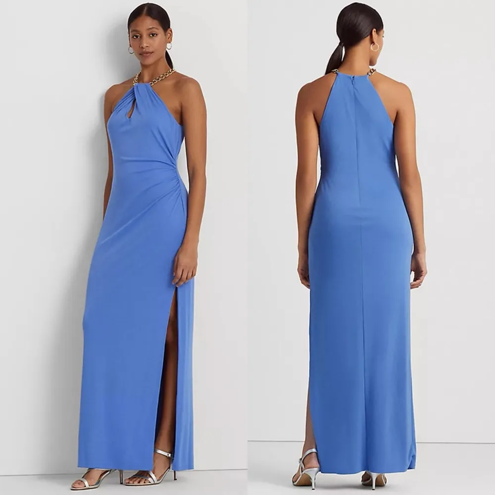 Lauren Ralph Lauren Jersey Halter Gown, Maxi Dress in Blue, Size 18 New w/Tag - Image 10