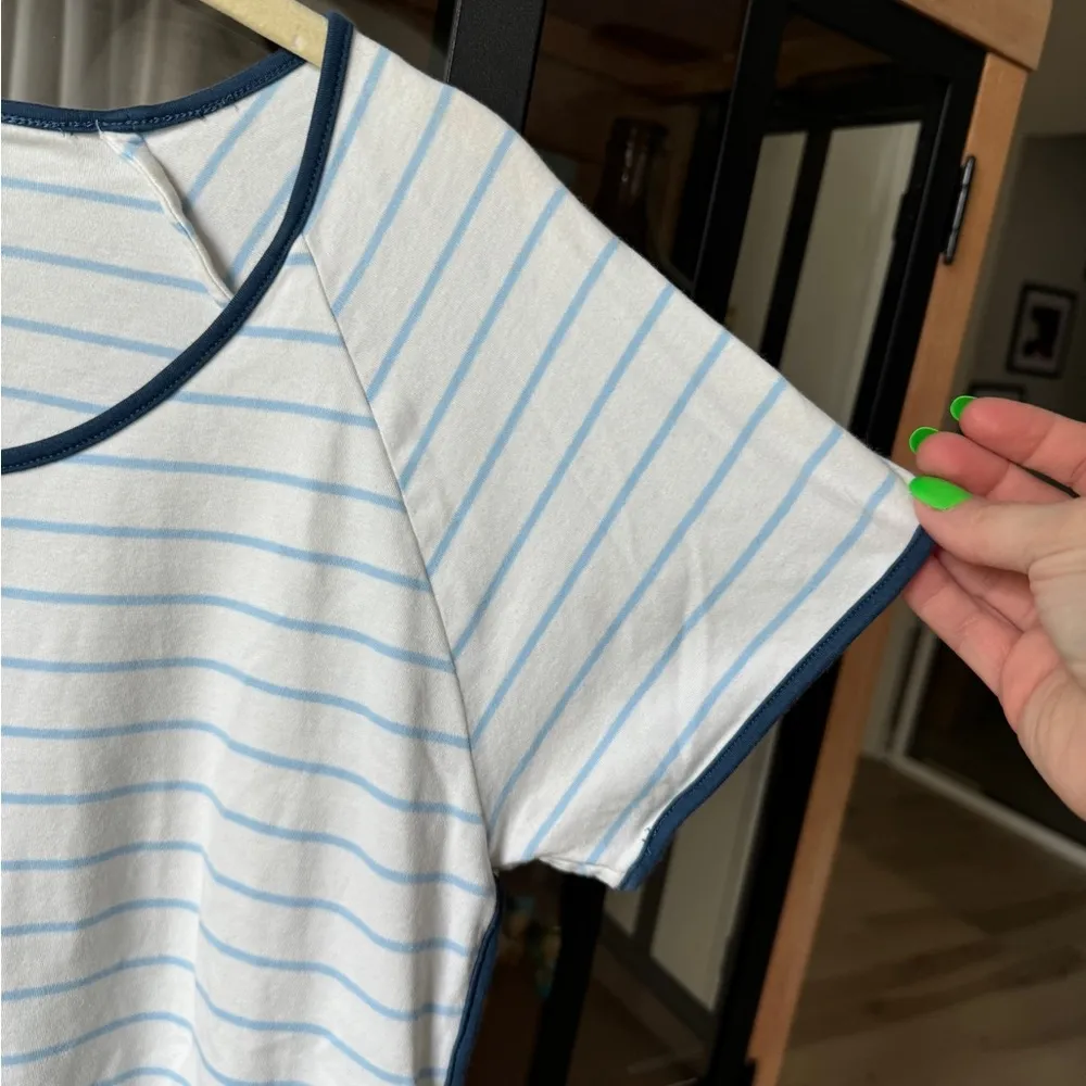 LAKE Pajamas pima cotton top tee short sleeve navy stripes marine light blue Size M - Image 7