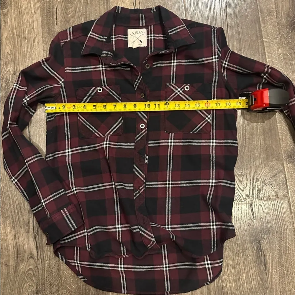 LA Hearts Flannel Shirt Women's Medium Burgundy Black Plaid Long Sleeve Pacsun - Image 10