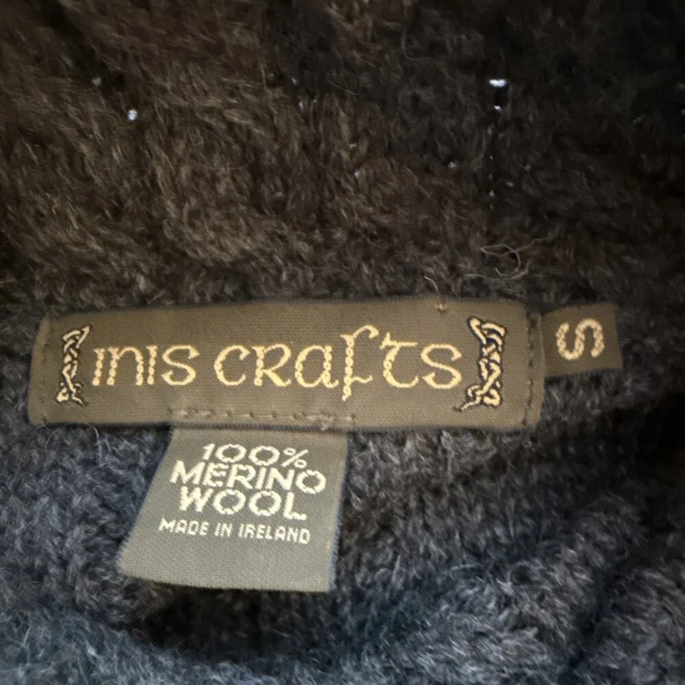 Inis Crafts Chunky Cable Knit Turtleneck Sweater Size S Heather Gray Merino Wool - Image 6