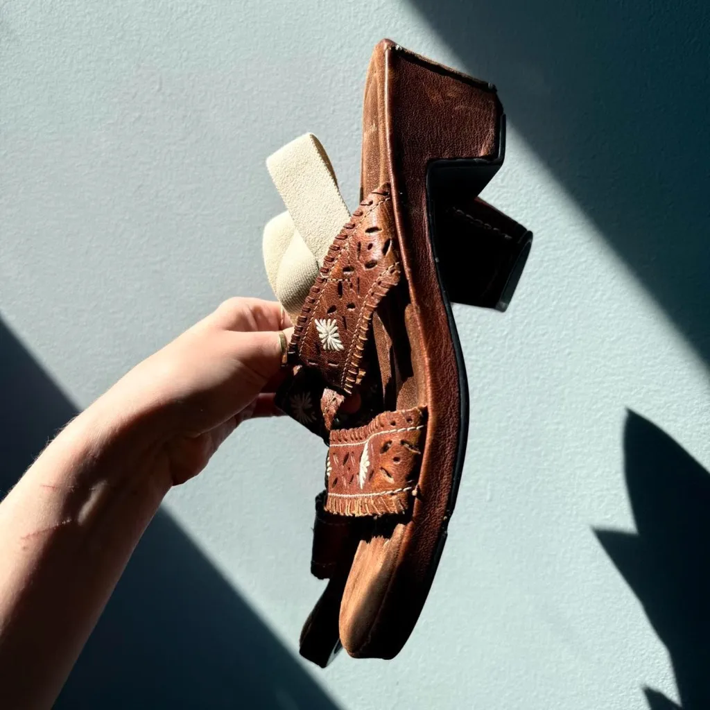 Brown Embroidered Women's Sandals - Image 5