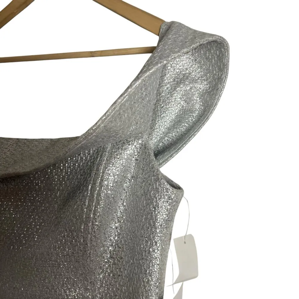 Mestiza New York Mona Silver Metallic Tweed Off the Shoulder Formal Gown 14 - Image 6