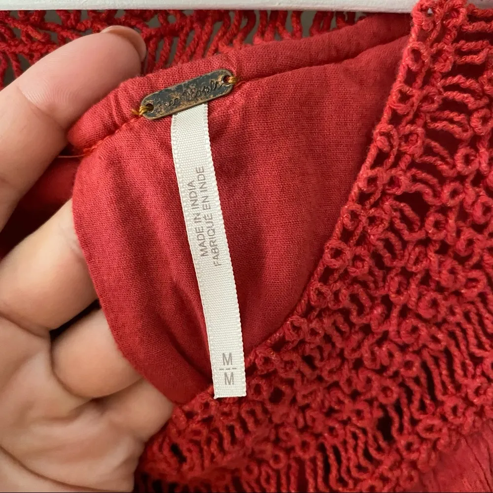 Free People Crochet Neckline Side Tie Tunic Red Sz Medium - Image 10