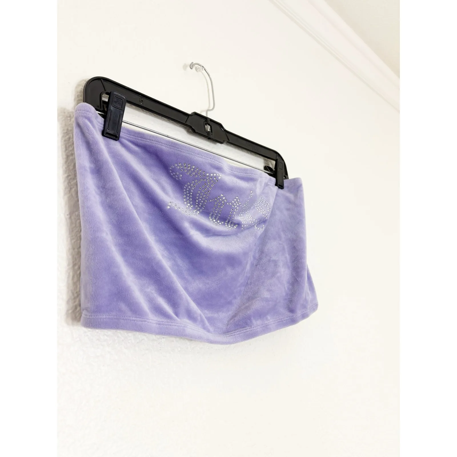 Vintage Y2K Juicy Couture X Forever 21 Purple Velvet Rhinestone Crop Top Large - Image 7