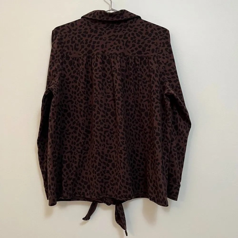 Cheetah Thick Long Sleeve Tie Front Button Down Long Sleeve Large Brown - Image 7