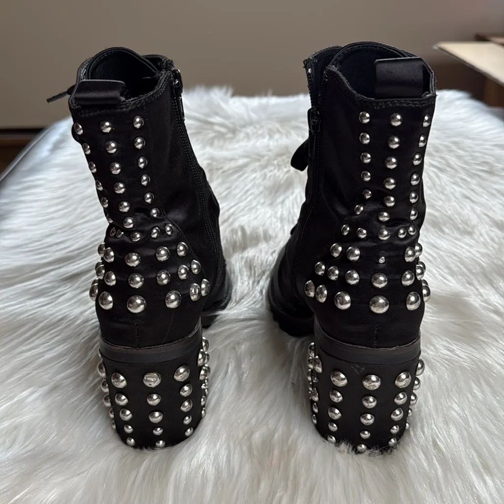 Laundry Black Satin Silver Studded Motto Boots - Image 5