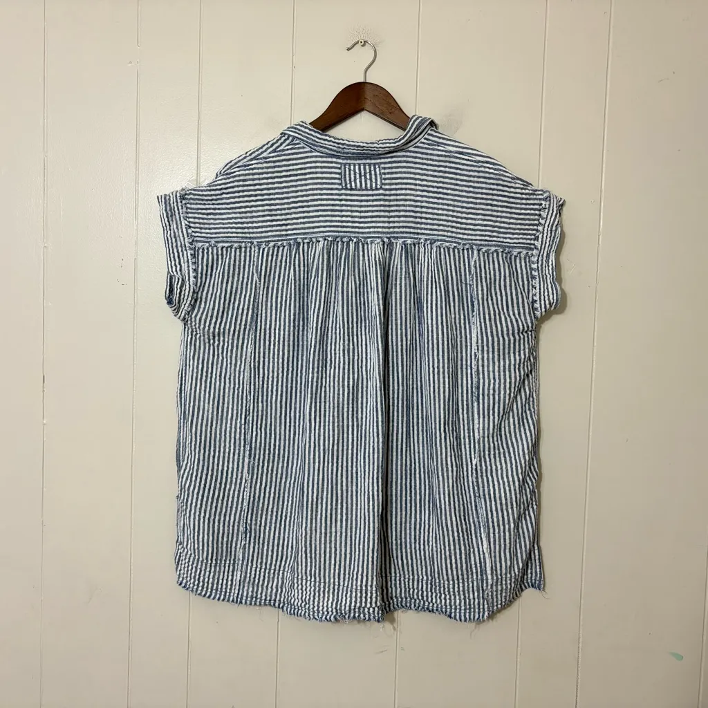 We The Free Sun Beams Indigo Stripe Shirt Size M |Free People Button Down Top - Image 10