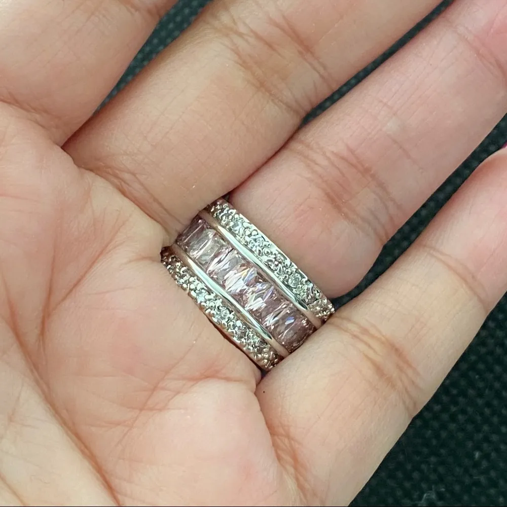 Baguette Paved Ring Pink Silver Size 6 - Image 4