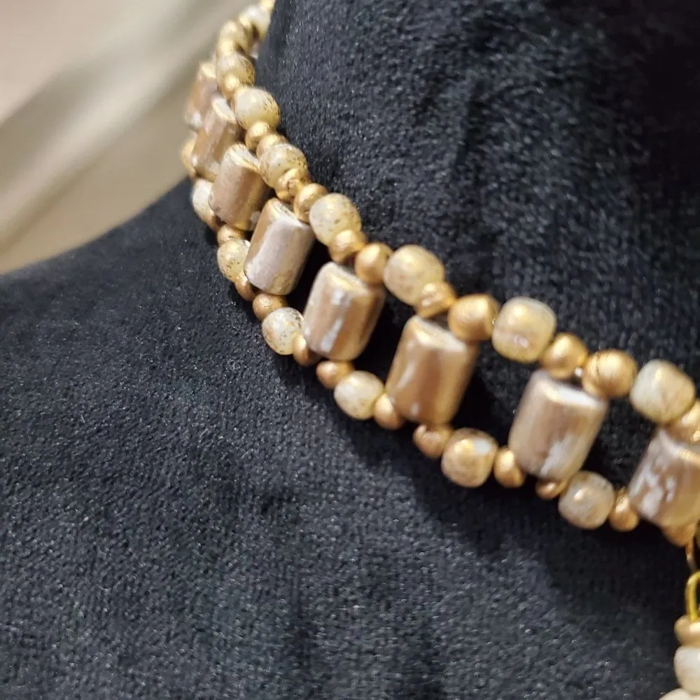 Women's Collar Bib Necklace Choker Round Beaded Jewellery Necklace Gold - Image 5