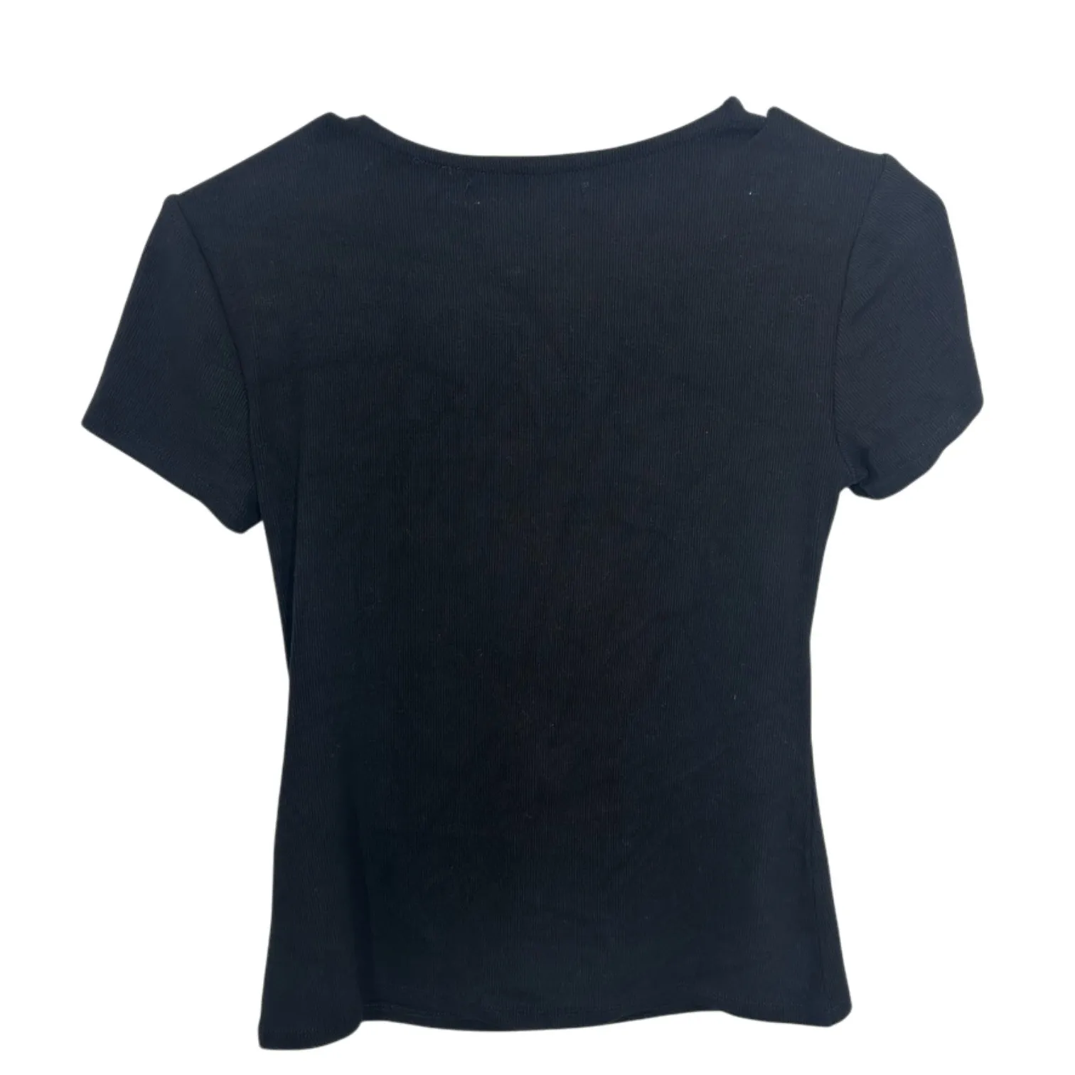 elodie Black Ribbed Twist Front V Neck Short Sleeve Top Womens Medium NWT Casual - Image 2