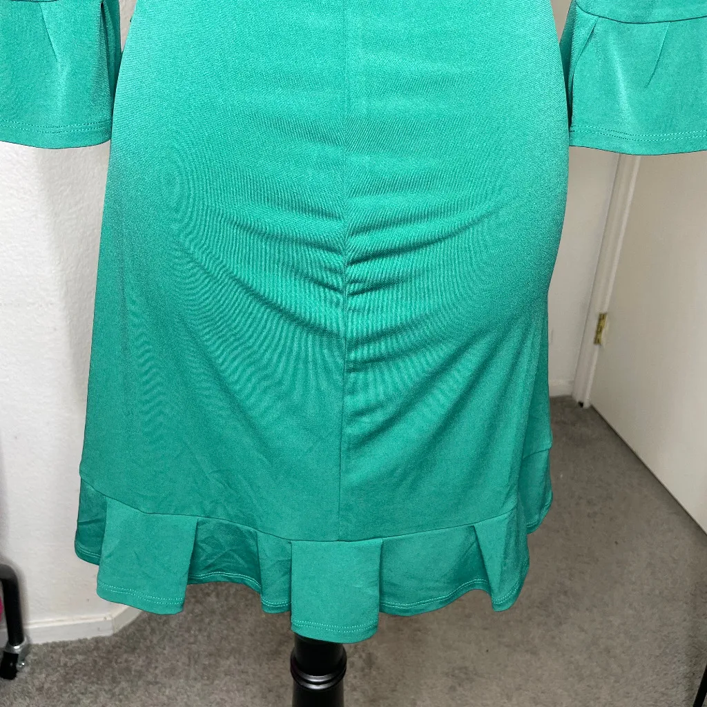 BCBGeneration Green Wrap Tie Ruffled V Neck 3/4 Sleeve Dress Sz Medium Occasion - Image 4