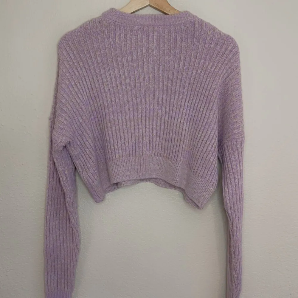 Urban Outfitters Lilac Knit Ribbed Drop Shoulder Cropped Sweater Size Medium - Image 6