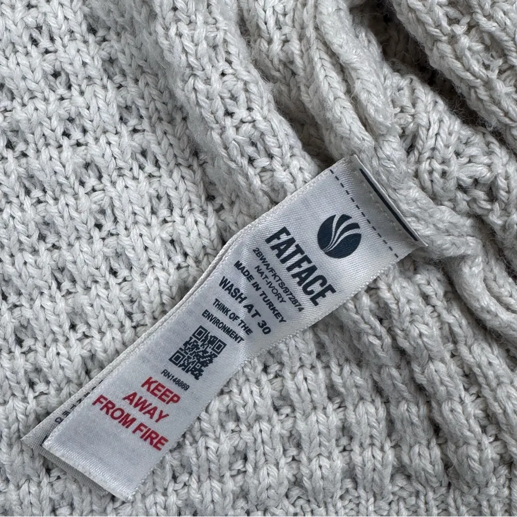 Fat Face Natural Ivory Striped Knit Open Front Cardigan Size US 4 White - Image 9