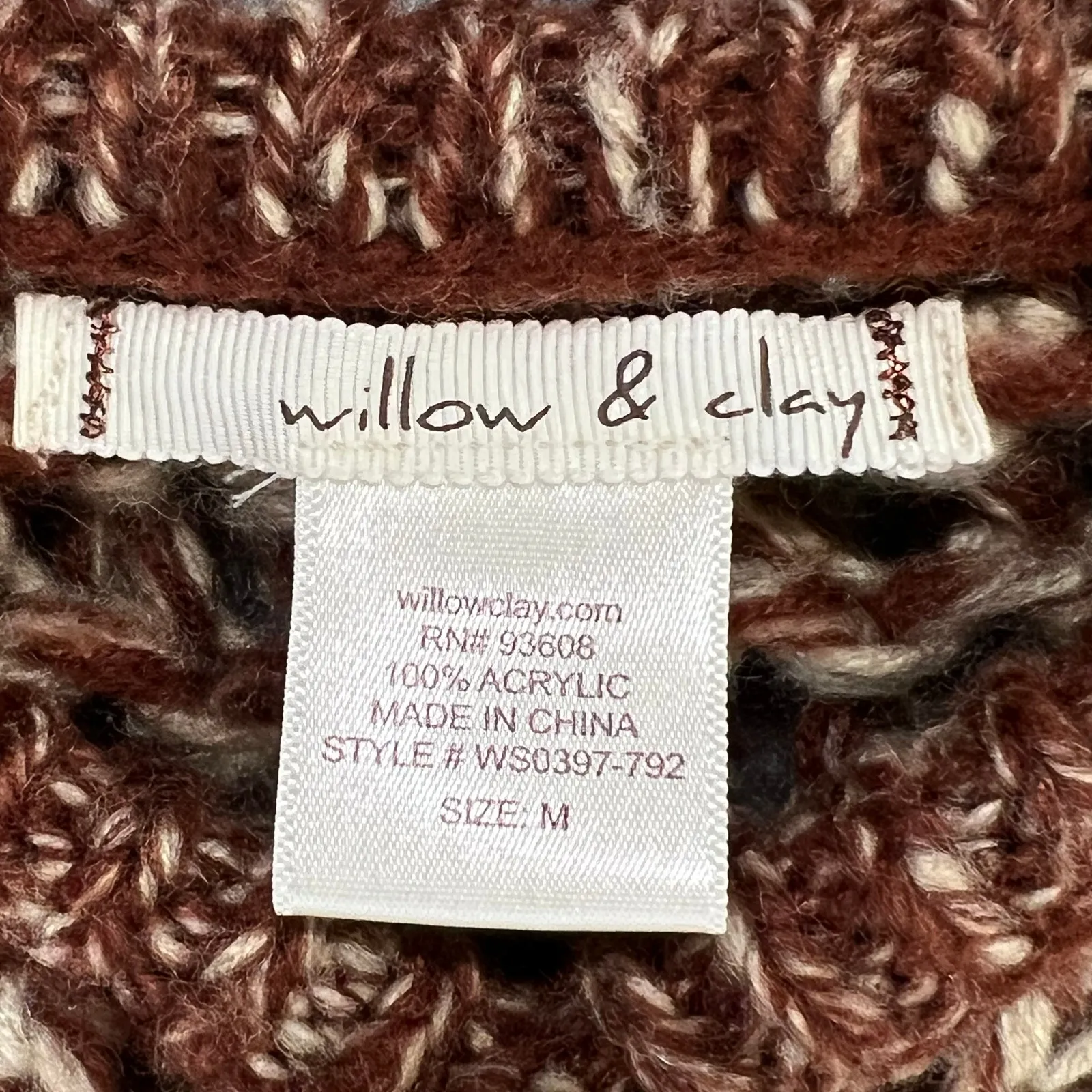 Willow & Clay Poncho M Brown Open Crochet Knit Fringe Oversized Boho Chunky Cozy - Image 12