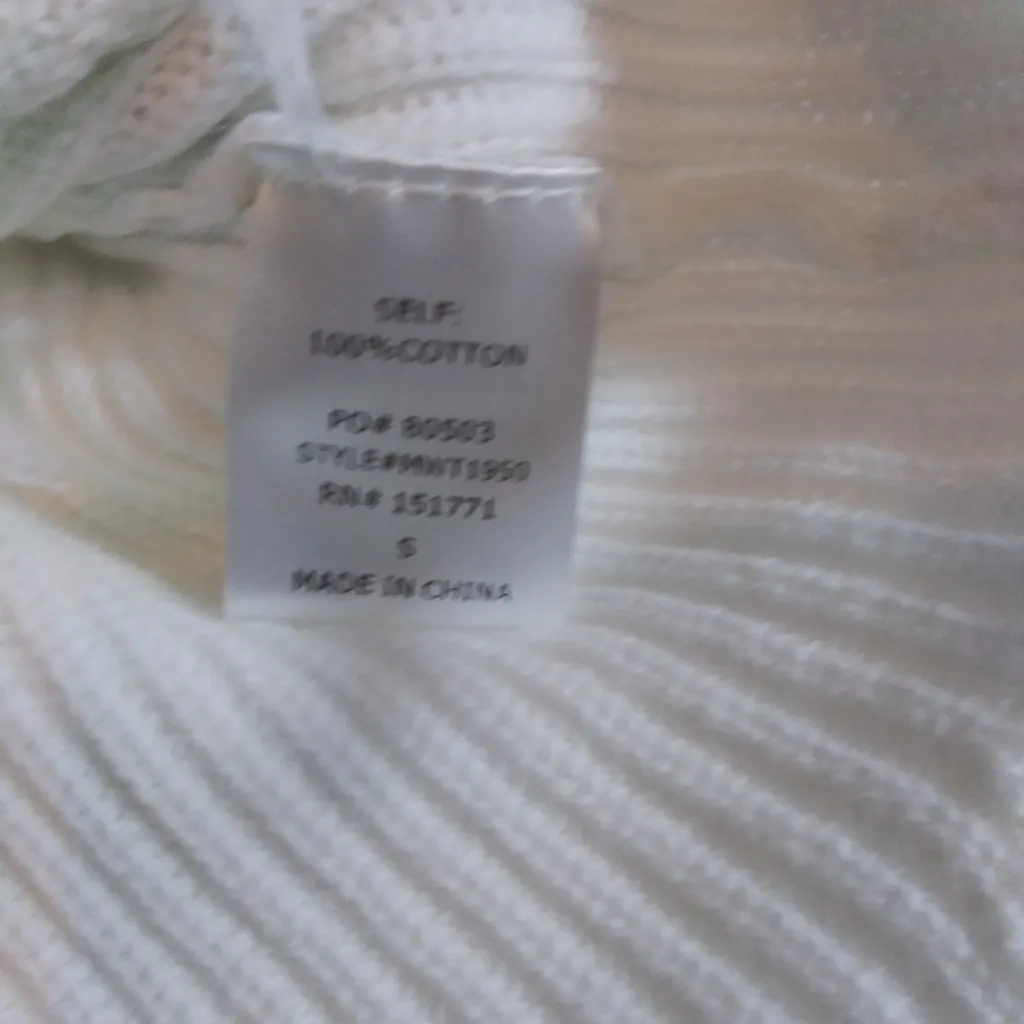 25 South White Frayed Distressed Hem Ribbed Knit Crop Sweater Size Small - Image 6