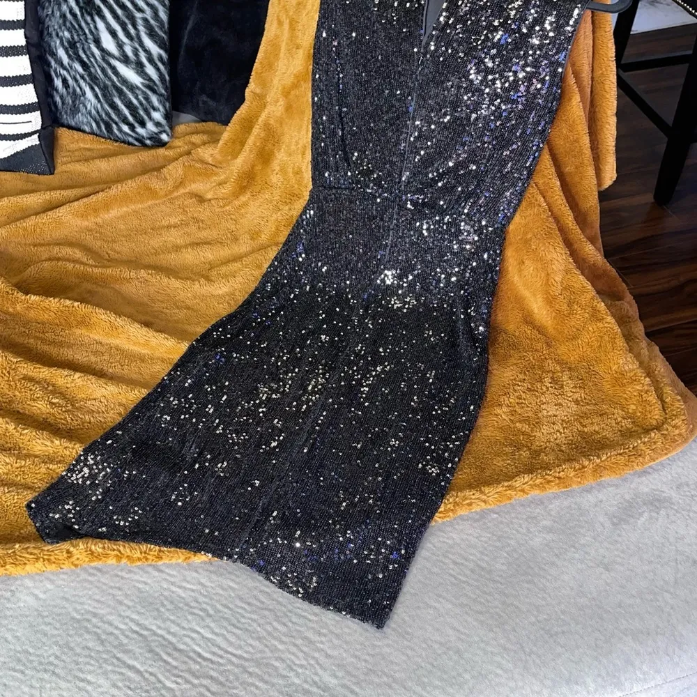 Express Sequin Asymmetrical Mock Neck Dress in Black - Image 10