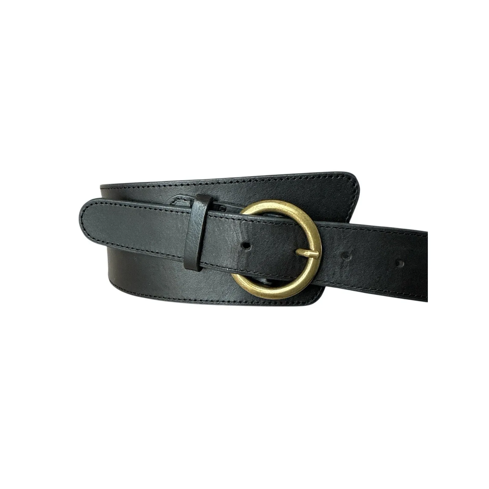 Banana Republic Leather Belt Womens XS Brown Gold Buckle Waist Tapered Crossover - Image 2