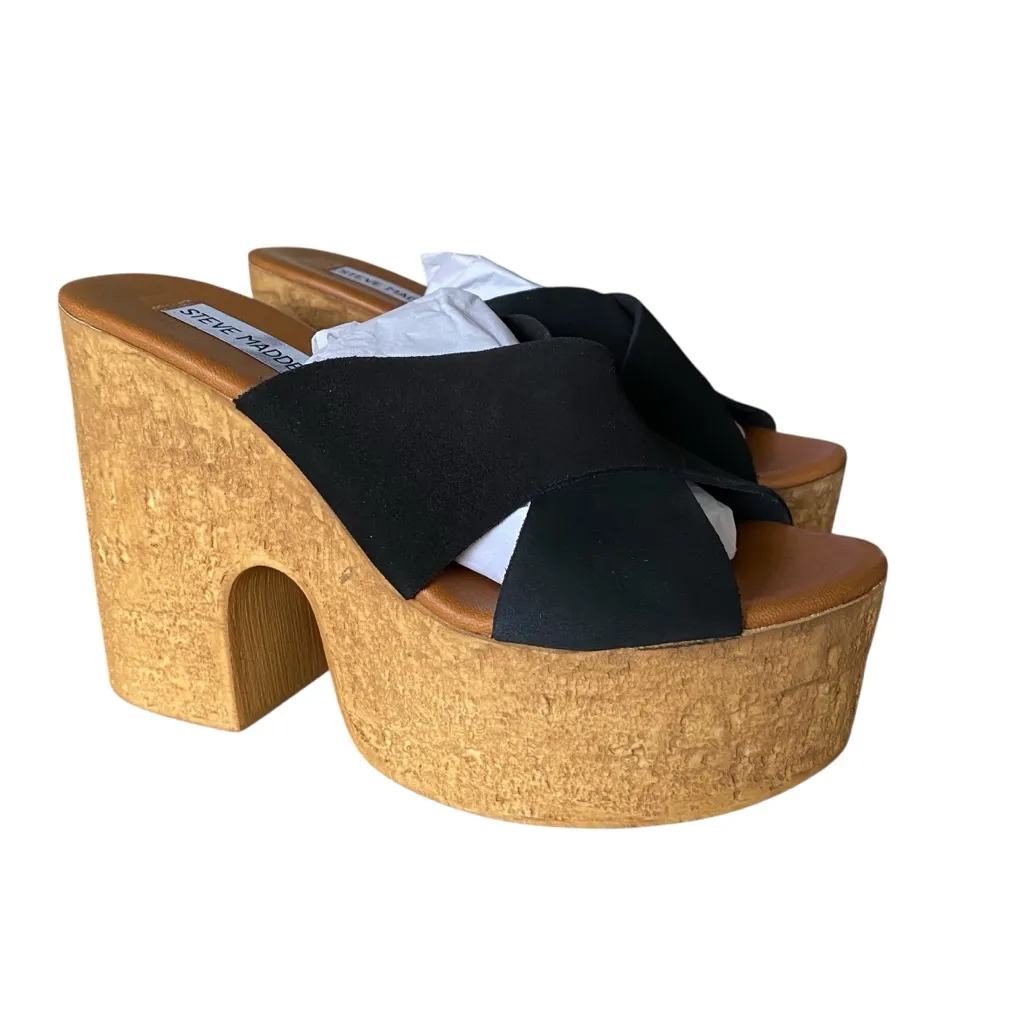 Steve Madden NWTS NIB Saffron Black Suede Platform Wedge Sandals size 9 - Image 5