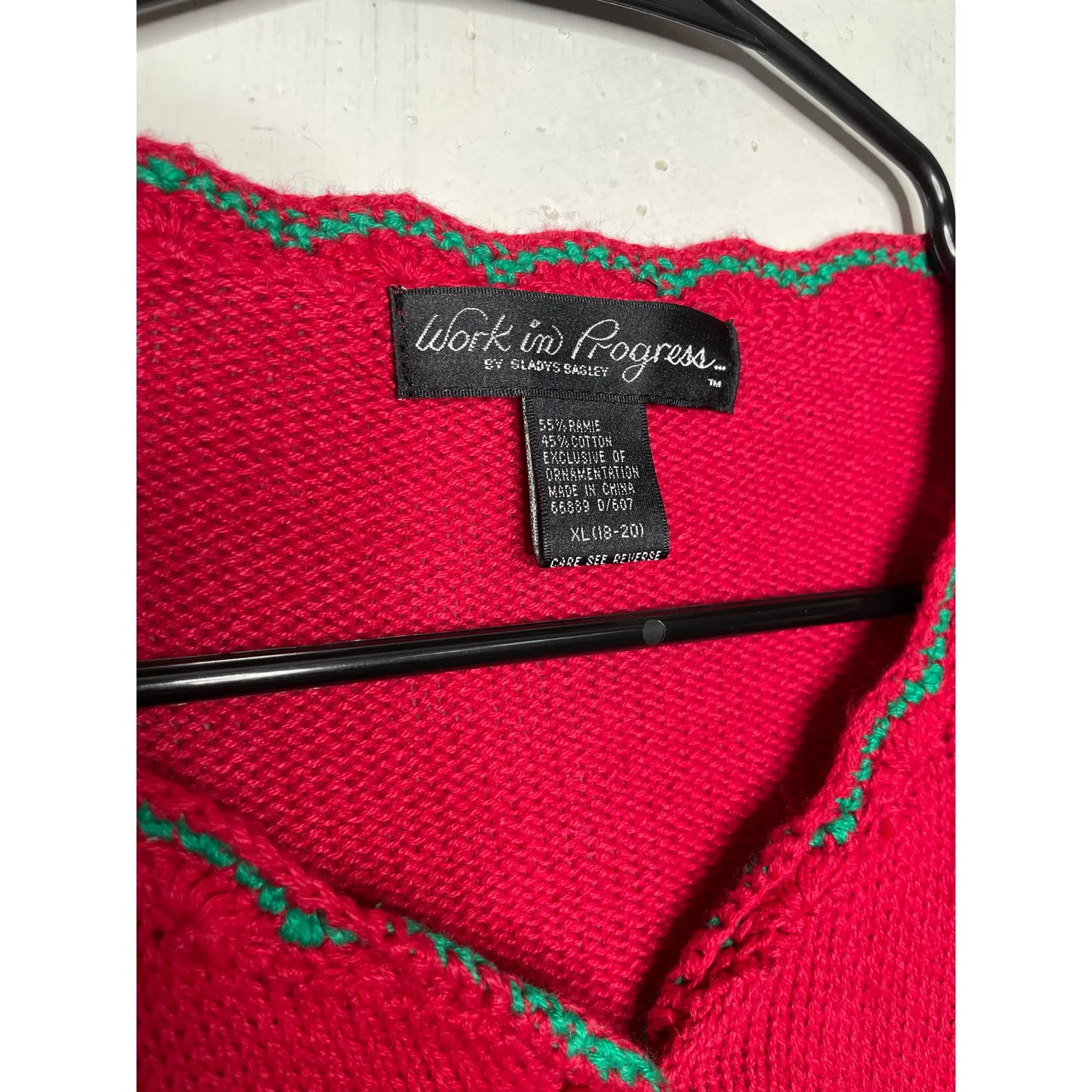 Work in Progress Red Knit Christmas Sweater Button Down Tree Size XL Womens - Image 2